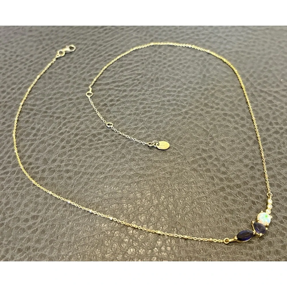 Vermeil Gold 925 Sterling Silver White Ethipion Lab Opal CZ Necklace Dainty